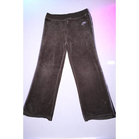 Vintage Nike Girls Brown Velour Track Pants Size 5 – Purple Logo & Side Stripe - Picture 4 of 7